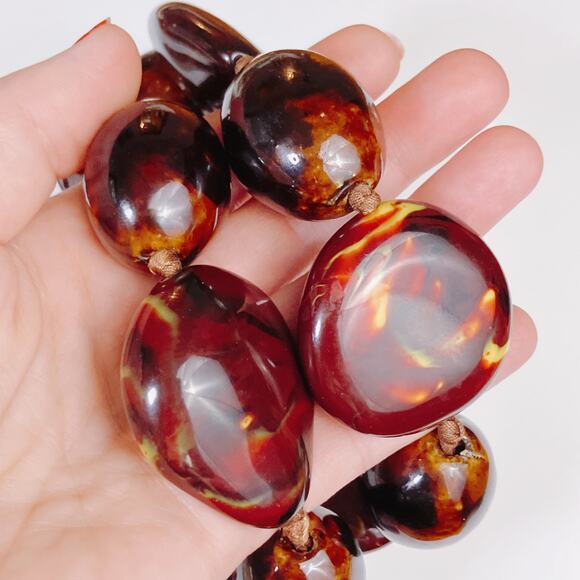 Vintage Italian Glazed Ceramic Chunky Beaded Necklace Brown Boho 1990s Statement - Picture 3 of 15